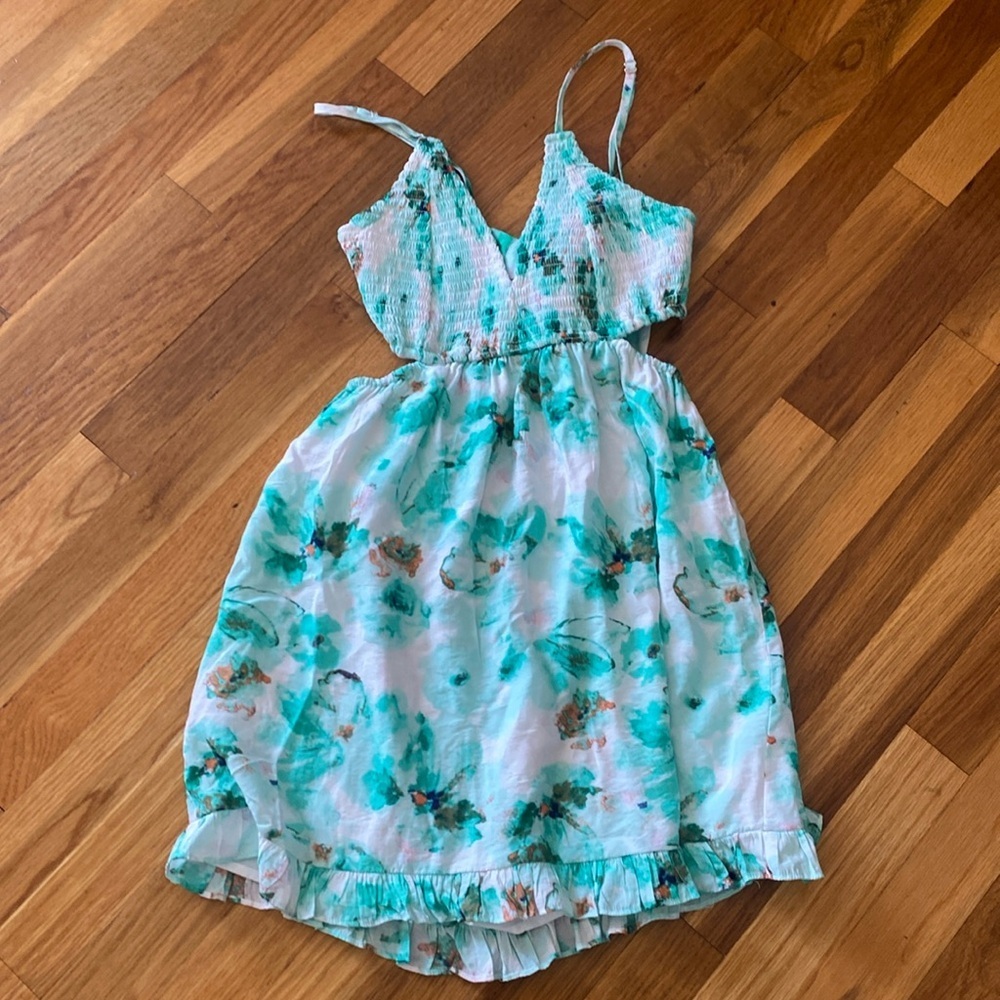 Hazel Boutique Women’s Green and White Floral Printed Dress Size S